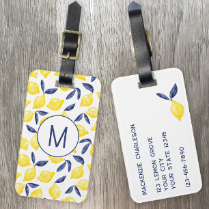 Lemon Citrus Watercolor Monogram Personalisiert Gepäckanhänger