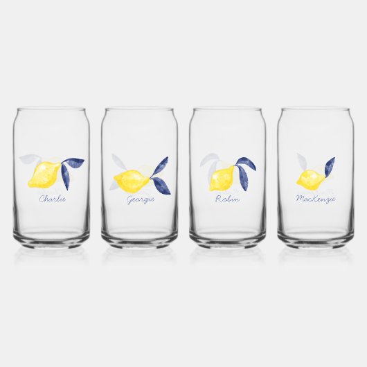 Lemon Citrus Watercolor Personalisierter Name Dosenglas (Vorderseite)