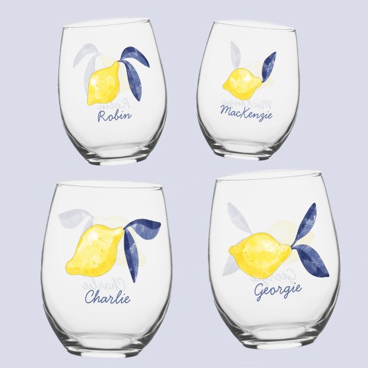 Lemon Citrus Watercolor Personalisierter Name Weinglas Ohne Stiel