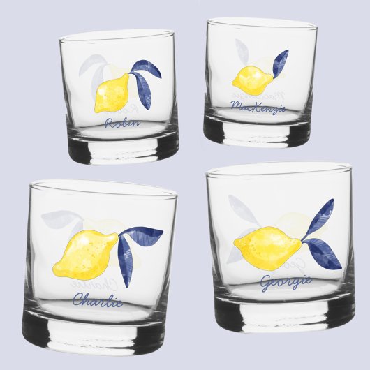 Lemon Citrus Watercolor Personalisierter Name Whiskyglas