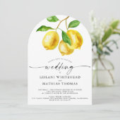 Lemon Citrus Watercolor QR Code Hochzeit Einladung (Stehend Vorderseite)