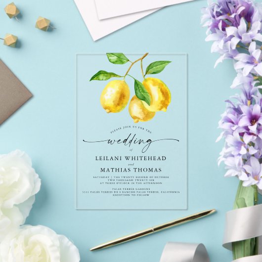 Lemon Citrus Watercolor Wedding Acryleinladungen (In Situ (Hochzeit))