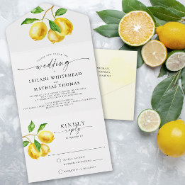 Lemon Citrus Watercolor Wedding All In One Einladung