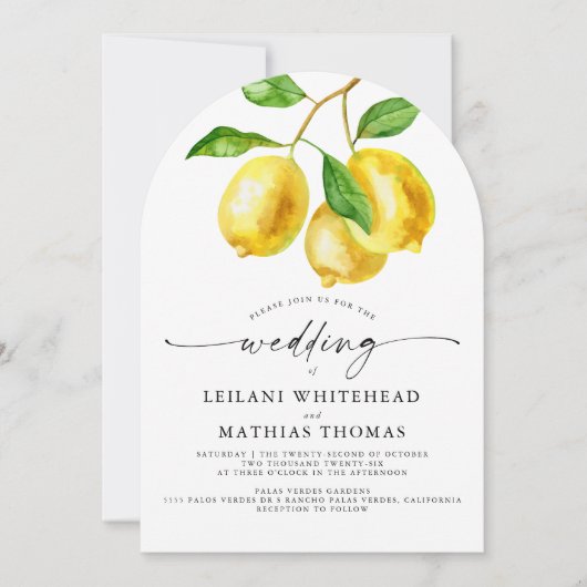 Lemon Citrus Watercolor Wedding Einladung (Vorderseite)