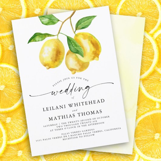 Lemon Citrus Watercolor Wedding Einladung