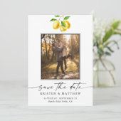 Lemon Citrus Watercolor Wedding Foto Save The Date (Stehend Vorderseite)