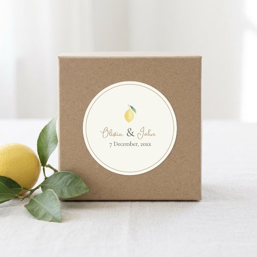 Lemon Citrus Wedding Envelope Seal Name & Date Runder Aufkleber