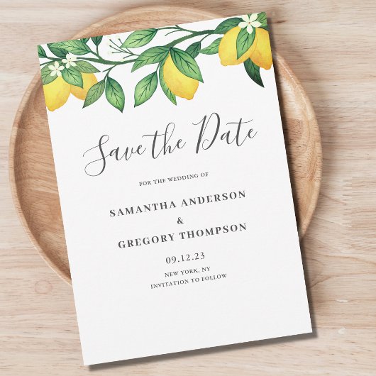 Lemon Citrus Wedding Flat Save the Date Card