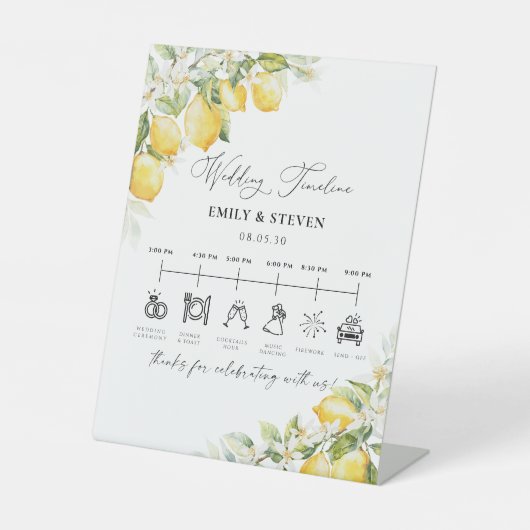Lemon Citrus Wedding Timeline Sign Sockelschild (Vorderseite)