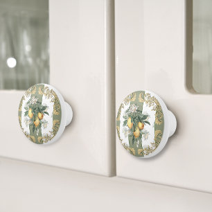 Lemon Citrus   Weiß und grün gestrichen Elegant Keramikknauf