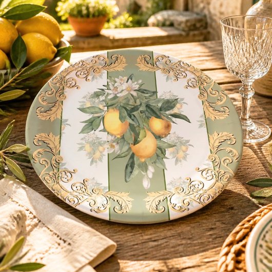 Lemon Citrus | Weiß und grün gestrichen Elegant Pappteller