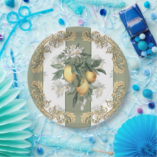 Lemon Citrus | Weiß und grün gestrichen Elegant Pappteller (Party)