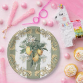 Lemon Citrus | Weiß und grün gestrichen Elegant Pappteller (Party)