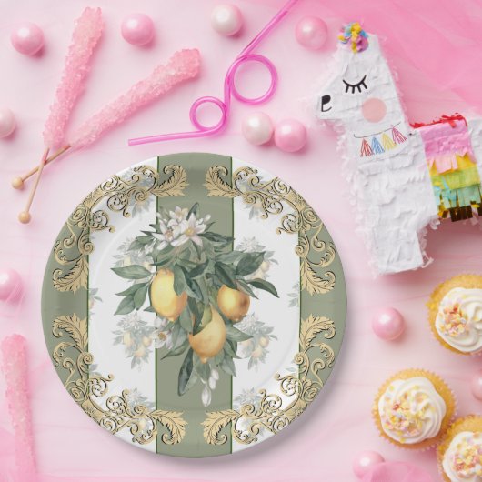 Lemon Citrus | Weiß und grün gestrichen Elegant Pappteller (Party)