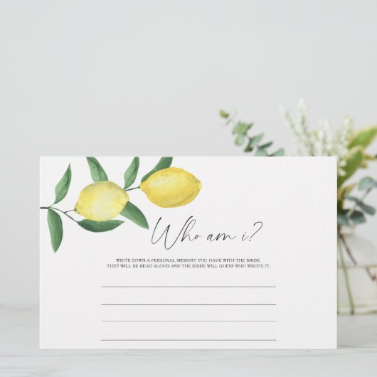 Lemon Citrus - Wer bin ich Brautparty-Spiel Briefpapier (Stehend Vorderseite)