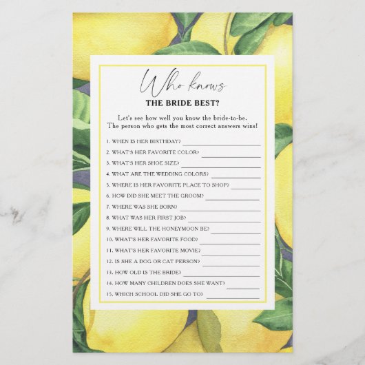 Lemon citrus - Wer kennt das beste Spiel der Braut (Vorderseite)