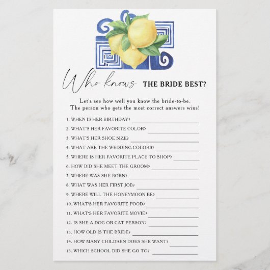Lemon citrus - Wer kennt das beste Spiel der Braut (Vorderseite)