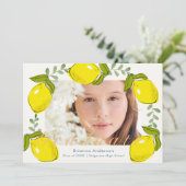 Lemon Citrus Wreath Foto Abschluss Einladung (Stehend Vorderseite)