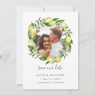 Lemon Citrus Wreath Foto Hochzeit speichern Sie da Save The Date