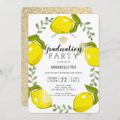 Lemon Citrus Wreath Gold Glitzer Abschluss Einladung (Vorne/Hinten)