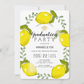 Lemon Citrus Wreath Gold Glitzer Abschluss Einladung (Vorderseite)