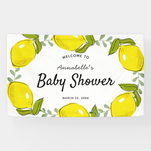 Lemon Citrus Wreath White Baby Dusche Banner (Horizontal)