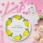 Lemon Citrus Wreath White Baby Shower Paper Plate Pappteller (Party)