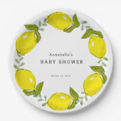 Lemon Citrus Wreath White Baby Shower Paper Plate Pappteller (Vorderseite)