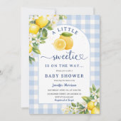 Lemon Citrus Yellow Baby Shower Boy Blue Gingham Einladung (Vorderseite)