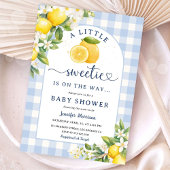Lemon Citrus Yellow Baby Shower Boy Blue Gingham Einladung
