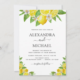 Lemon Citrus Yellow Watercolor Wedding Einladung