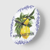 Lemon Clock mit französischem Toile Border Elegant Runde Wanduhr (Winkel)