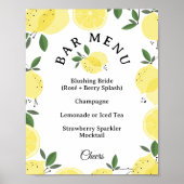 Lemon Cocktail Bar Menu Bridal Shower Sign Poster (Vorne)