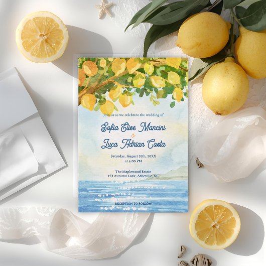 Lemon Costal Mediterranean Wedding Invitation  Einladung
