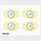 Lemon Cream Damask mit Streifen und Monogramm Ovaler Aufkleber (Blatt)