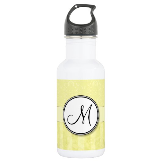 Lemon Cream Damask mit Streifen und Monogramm Trinkflasche (Vorderseite)