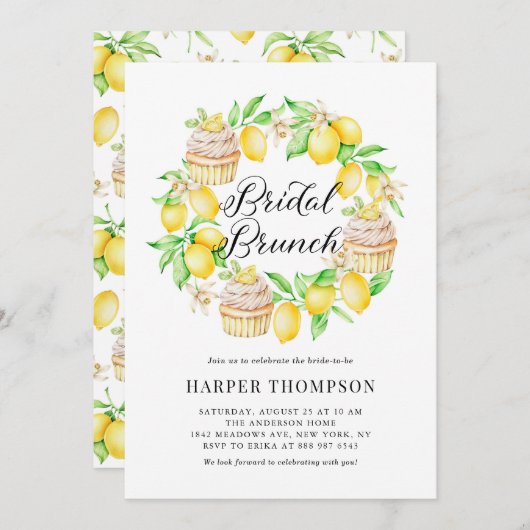 Lemon Cupcake Summer Bridal Brunch Einladung (Vorne/Hinten)
