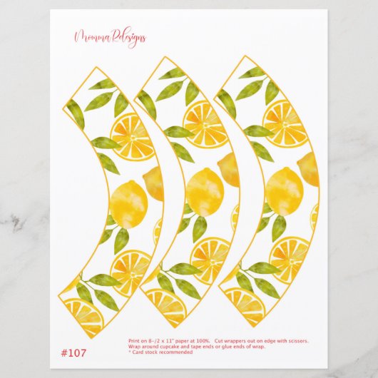 LEMON cupcake wrapper, lemon theme party cupcakes (Vorderseite)