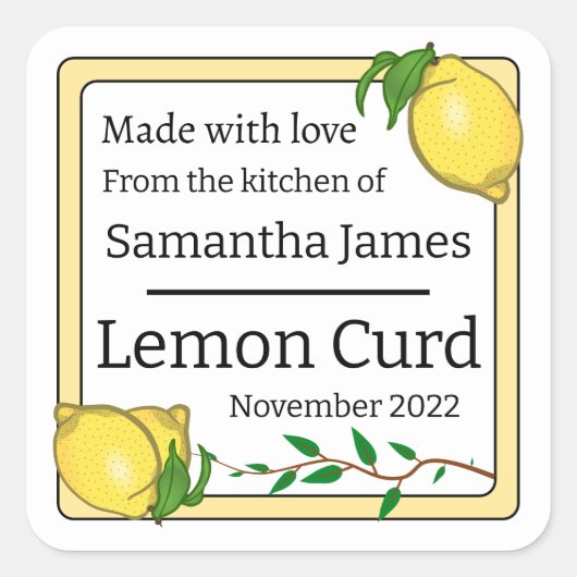 Lemon Curd Handmade Food Quadratischer Aufkleber (Vorderseite)