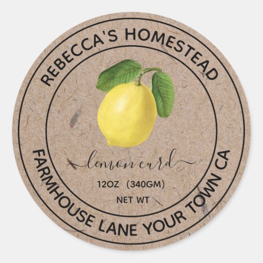Lemon Curd Kraft Papier Canning Jar Labels Runder Aufkleber (Vorderseite)