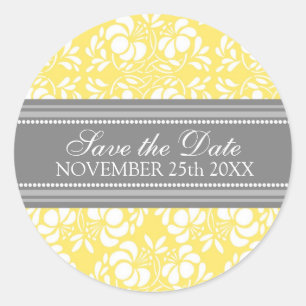 Lemon Damask Save the Date Umschlag Aufkleber