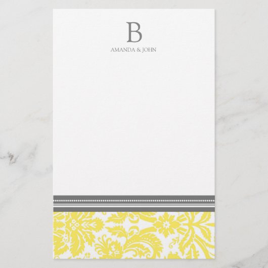 Lemon Damask Wedding Monogram Stationery Briefpapier (Vorderseite)