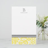 Lemon Damask Wedding Monogram Stationery Briefpapier (Stehend Vorderseite)