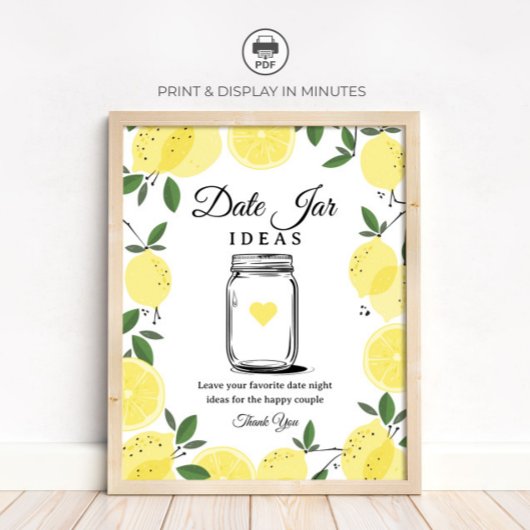 Lemon Date Jar Ideas Sign Printable Sign Poster