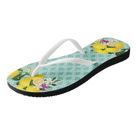 Lemon days motif aqua Flip Flops Badesandalen (Schrägansicht)