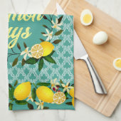 Lemon Days Motif Aqua Geschirrtuch (Viertel Falte)