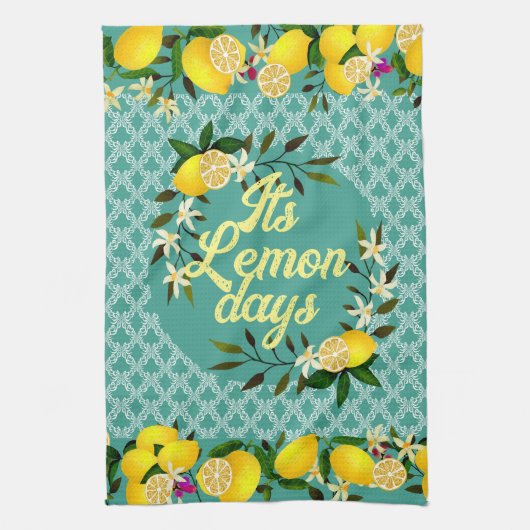 Lemon Days Motif Aqua Geschirrtuch (Vertikal)