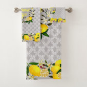 Lemon Days Motif Gray Badhandtuch Set (Insitu)
