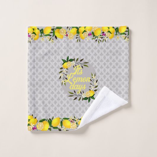 Lemon Days Motif Gray Badhandtuch Set (Waschlappen)