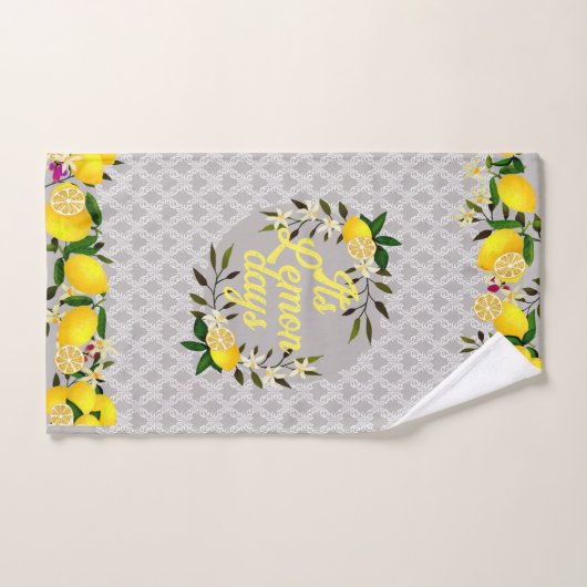 Lemon Days Motif Gray Badhandtuch Set (Handtuch)